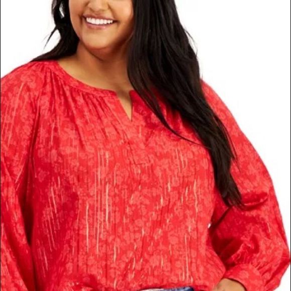 Style & Co Plus Size Metallic-Striped Top (Only Cream Left) - Picture 2 of 5